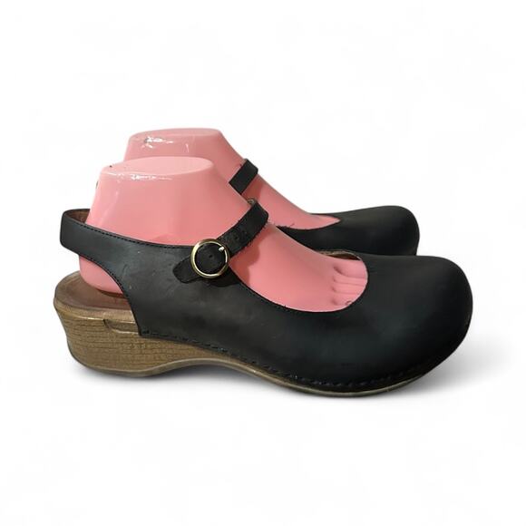 Dansko Women's Maureen Mary Jane Clog Black Size 41 US 10 Leather Buckle - Picture 1 of 7